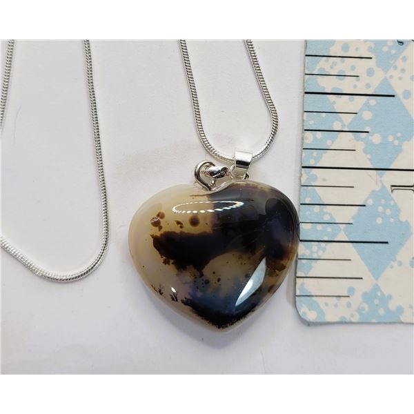 6)  HEART SHAPED DENDRITIC OPAL PENDANT ON AN 18"