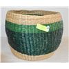 Image 1 : ROUND BEIGE AND GREEN WICKER BASKET, MULTI PURPOSE