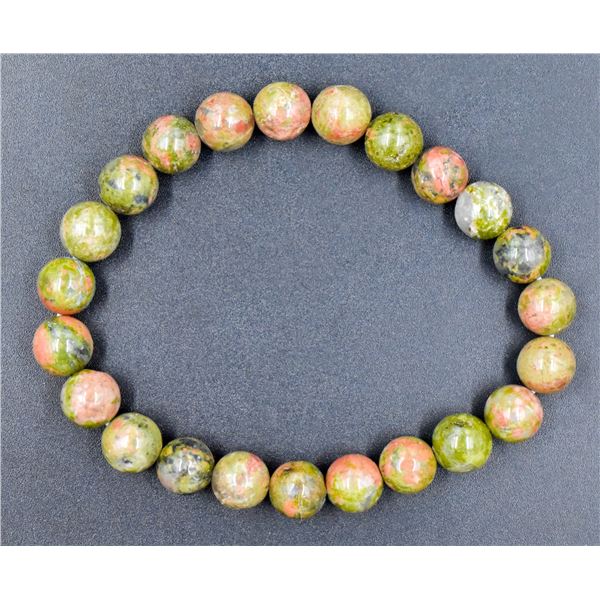 #86-NATURAL UNAKITE BEAD BRACELET 8MM/7.5"