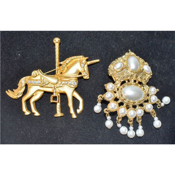 VINTAGE UNICORN WITH RHINESTONES BROOCH