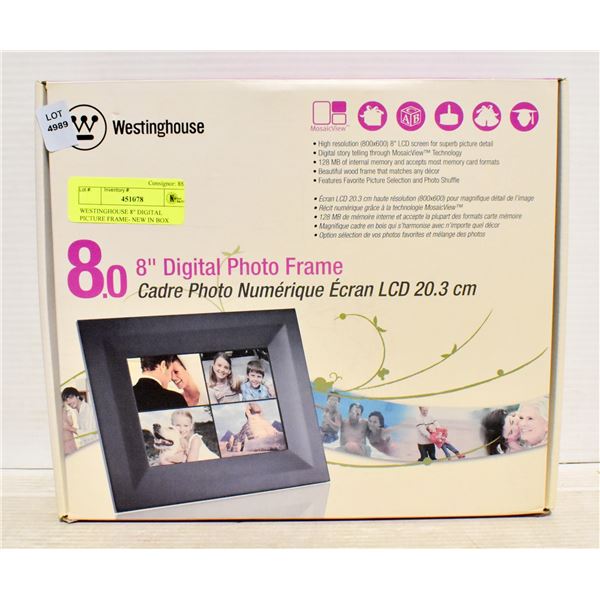 WESTINGHOUSE 8  DIGITAL PICTURE FRAME- NEW IN BOX