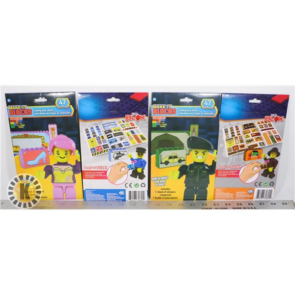 4 NEW PACKS ASSORTED BUILDING BLOCK BRICK STICKERS