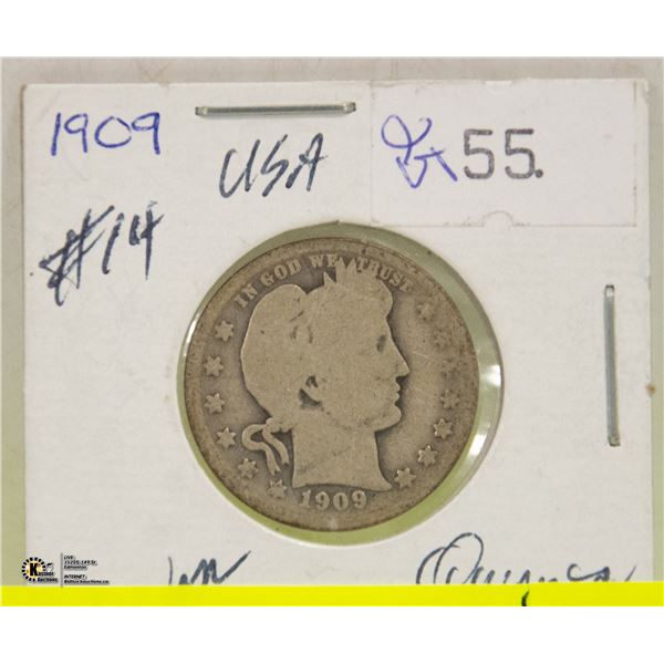 1909 U.S BARBER SILVER QUARTER