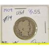 Image 1 : 1909 U.S BARBER SILVER QUARTER