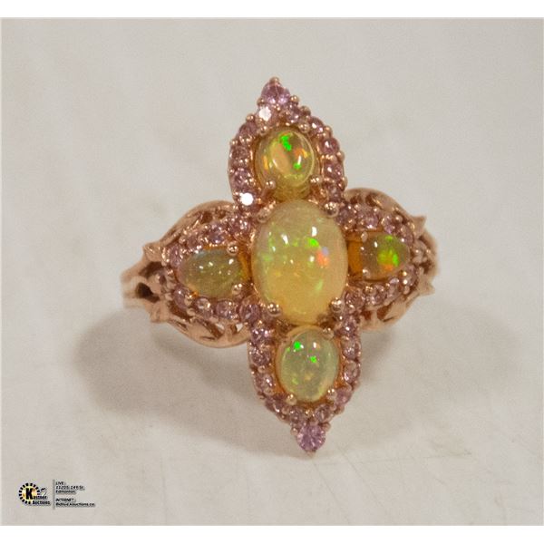 SILVER TONE RING 925 WITH OPAL STYLE STONES