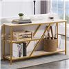 NEW ASSEMBLED GOLD TONE MARBLE STYLE SOFA TABLE