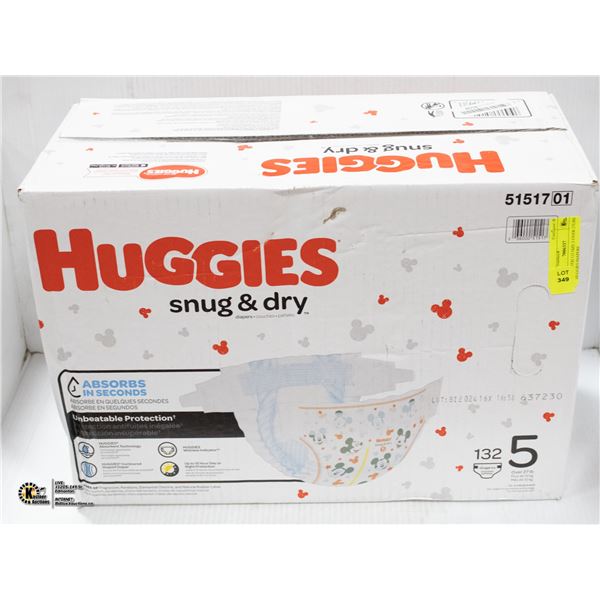 CASE WITH 132 SIZE 5 OVER 27LBS HUGGIES DIAPERS