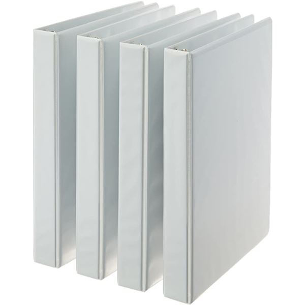 BOX OF 4 NEW AMAZON BASICS D RING 1.5" BINDERS