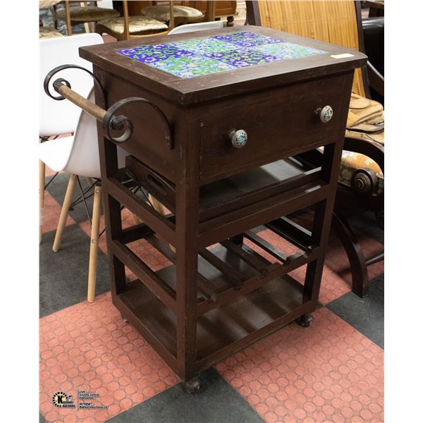 ROLLING TILE TOP SERVING KITCHEN CART H-35"