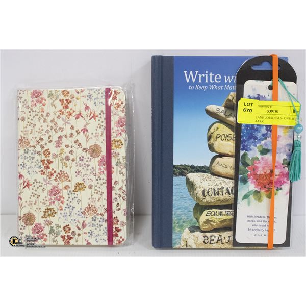 TWO BLANK JOURNALS- ONE WITH BOOKMARK