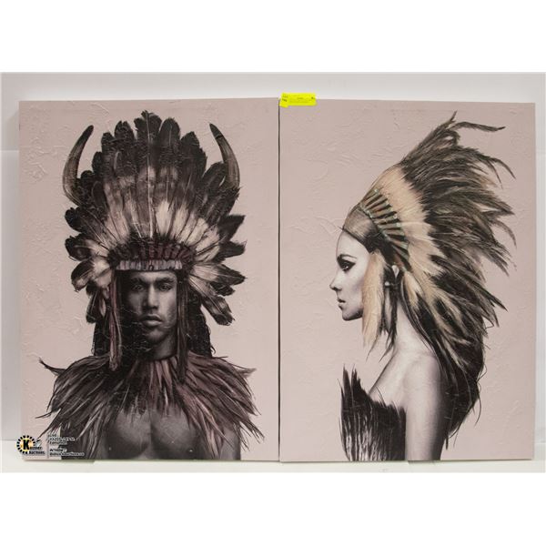 TWO NATIVE ART CANVAS BOTH ARE 28  X 20 