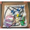 BOX OF GARDEN SPRINKLERS, SPRAYER, HOSE