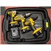 THREE 18 VOLT DEWALT DRILLS W/BATTERIES & CHARGER