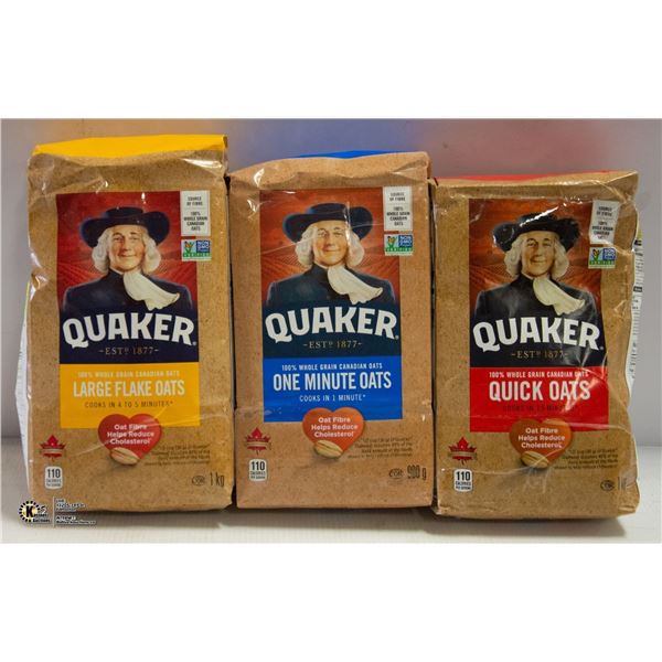 3 BAGS OF QUAKER OATS LARGE FLAKE OATS, ONE MINUTE