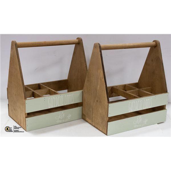 LOT OF 2 NEW WOODEN GARDEN TOOL BOXES