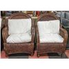 Image 1 : LOT OF 2 WOOD RATTAN STYLE PATIO CHAIRS