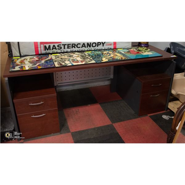 LARGE WOOD TONE OFFICE DESK