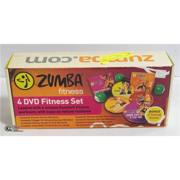 EXERCISE DVDS - SIX ZUMBA DVDS W/TONING STICKS