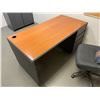 Image 2 : CONTENTS OF OFFICE INCLUDING: 2 TONE SINGLE PEDESTAL DESK, 2 TONE 2 DOOR CONSUMABLES CABINET, &
