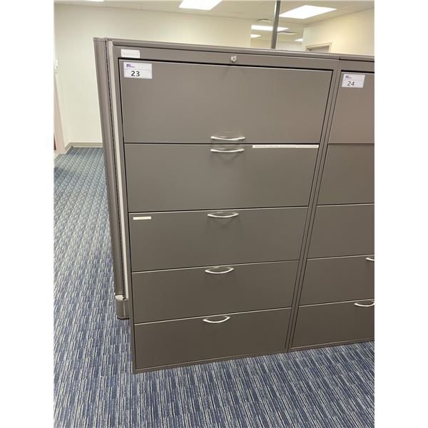 GREY METAL 5 DRAWER LATERAL FILE CABINET