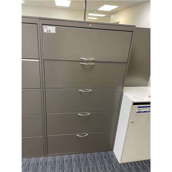 GREY METAL 5 DRAWER LATERAL FILE CABINET