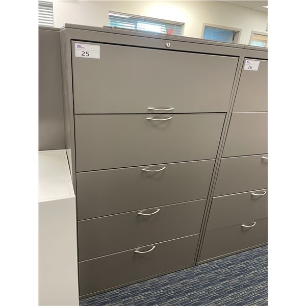 GREY METAL 5 DRAWER LATERAL FILE CABINET