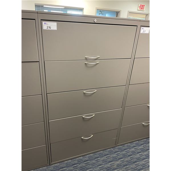 GREY METAL 5 DRAWER LATERAL FILE CABINET