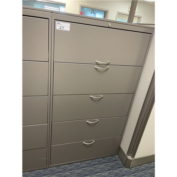 GREY METAL 5 DRAWER LATERAL FILE CABINET