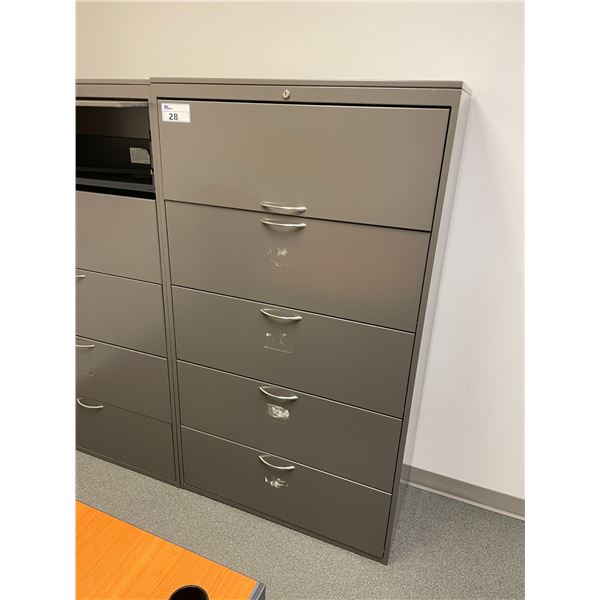 GREY METAL 5 DRAWER LATERAL FILE CABINET