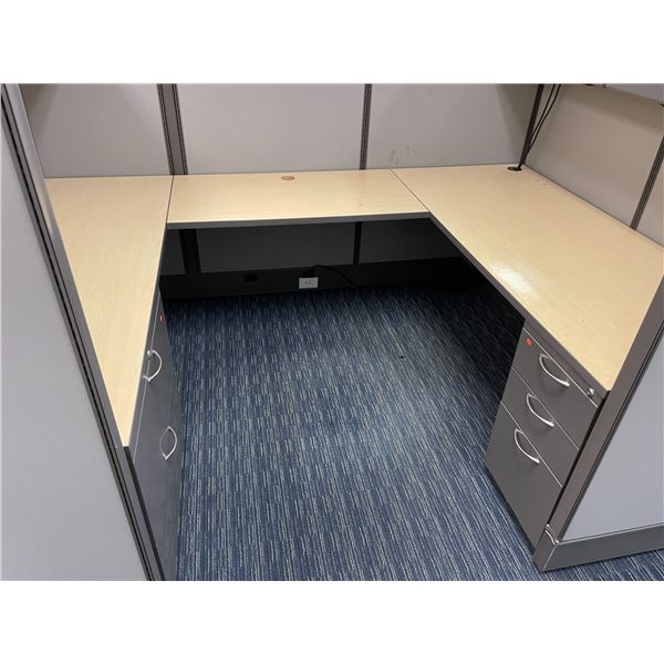 2 U-SHAPE TURNSTYLE SINGLE PEDESTAL / LATERAL FILE CABINET CUBICLE SYSTEM WITH AIS MAPLE WORK