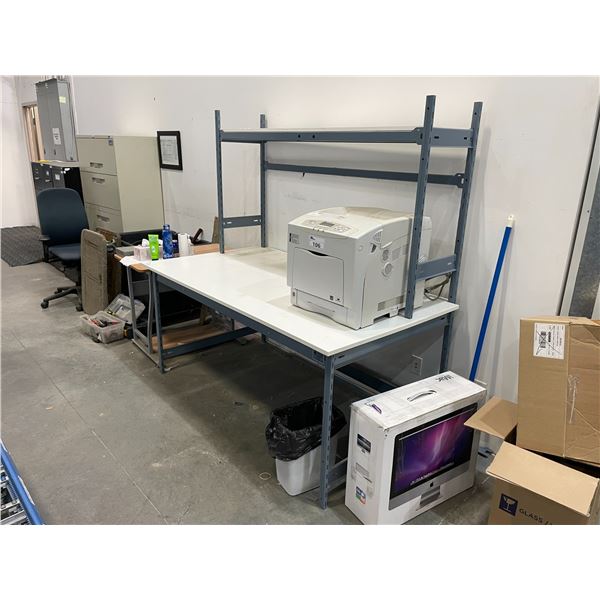 6' X 3' 4"  WHITE SURFACE EZ-RECT SHIPPING / RECEIVING TABLE WITH BACK SHELF
