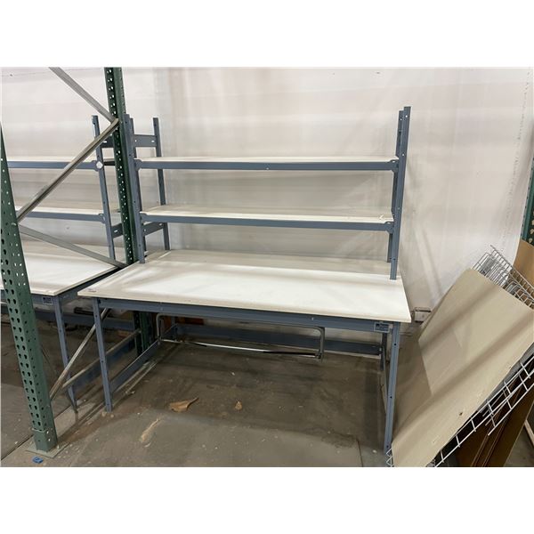 6' X 3' 4"  WHITE SURFACE EZ-RECT SHIPPING / RECEIVING TABLE WITH BACK SHELF