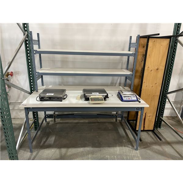 6' X 3' 4"  WHITE SURFACE EZ-RECT SHIPPING / RECEIVING TABLE WITH BACK SHELF