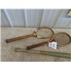 Image 2 : Vintage Sports Equipment ;2 Bats, 2 Tennis Rackets