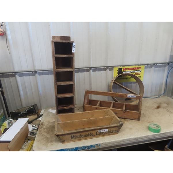 Carpenter's Wooden Tool Box, Farmer Sieve Folky Shelf plus more