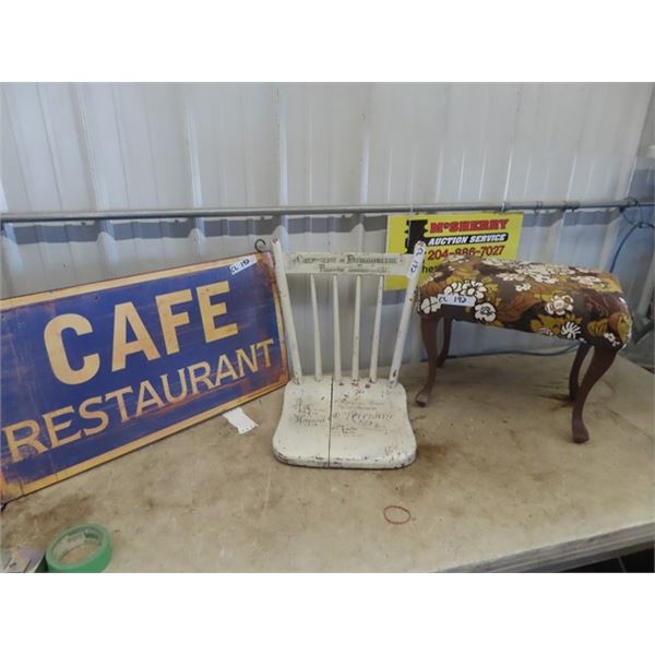 Cafe Restaurant Sign, Stool & Chair Top