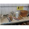 Image 1 : Bushel Basket, Household Scale, Sifter, Mixer, Enamel Spoon, Spiggots, Rolling Pins