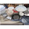 Image 3 : Vintage Cooking Ware; Roasters, Enamel Pans, Cast Frying Pan, Aluminum Roaster & Rubbermaid Garbage 
