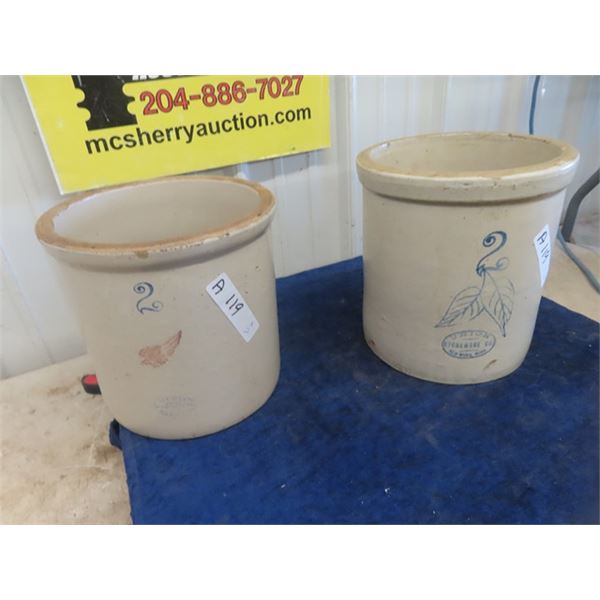 2- 2 Gal Crocks; 1 War Time Years Small Red Wing 1) Birch Leaf