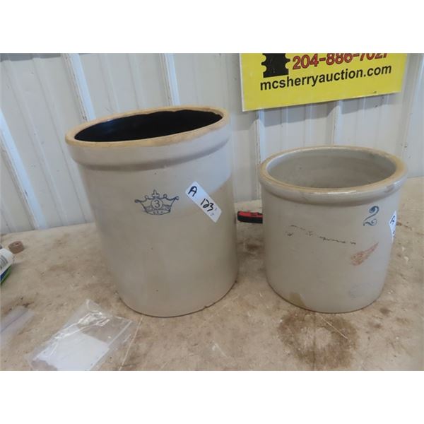 2 Crocks; 1) 3 Gal Crown, 1) 2 Gal RedWing