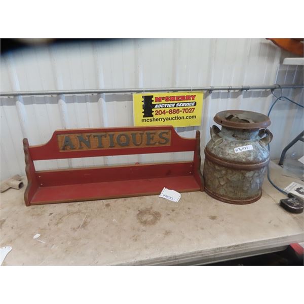 36" Wide Antique Wooden Sign & Cream Can