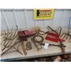 Image 1 : Grass Seed Broadcaster, Wool Carding Paddles, Auger Bits, Hatchet, Yard Tool Ends