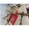 Image 2 : Grass Seed Broadcaster, Wool Carding Paddles, Auger Bits, Hatchet, Yard Tool Ends