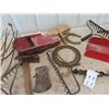 Image 3 : Grass Seed Broadcaster, Wool Carding Paddles, Auger Bits, Hatchet, Yard Tool Ends