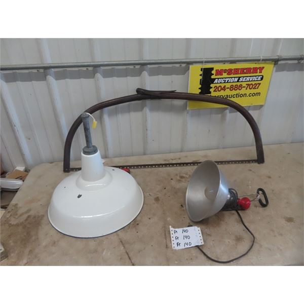 Porcelain Service Station Light- 16" at Base, Clamp On Lamp, Saw