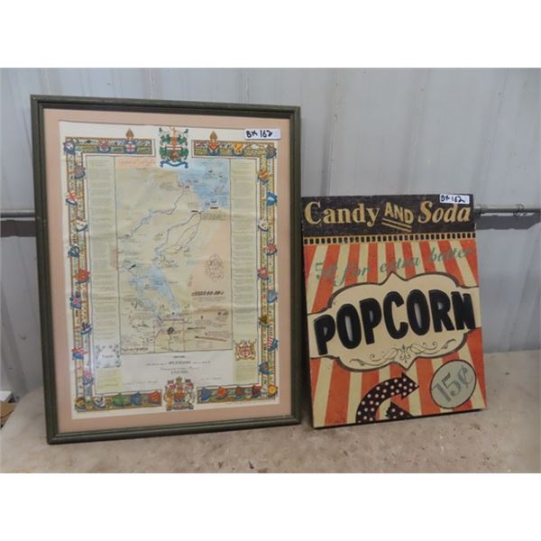 Centenial Framed Map of MB 24" x 32" & Modern Popcorn Sign 24" x 30"