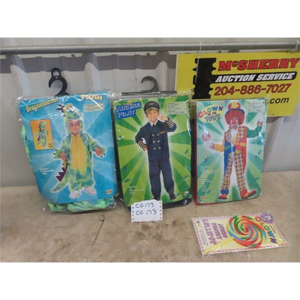 3 New Boys Halloween Costumes Size 4-6 ; Clown, Pilot, Dragonsaurus