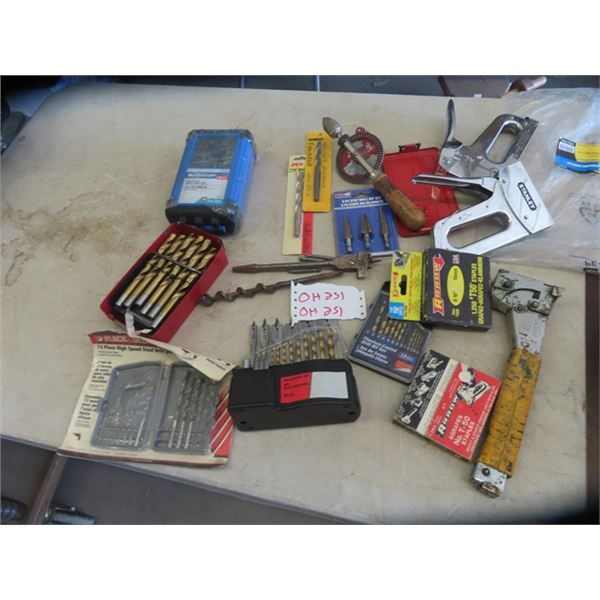 Drill Bits, Staples + Stapler , Tool Box