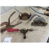Image 3 : Old Tools; 2 Hand Cranks, Sharpener, Riveter, Press Drill & 2 Drill Saw Attachments