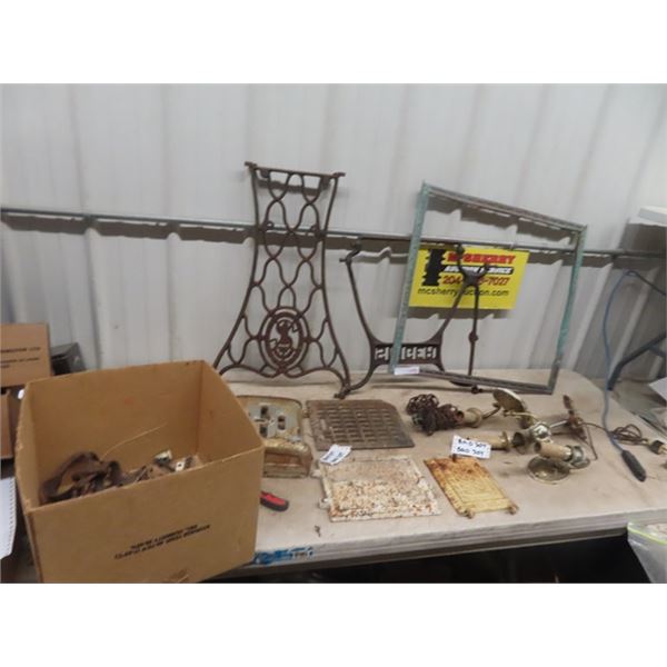 Old Cast Singer Sewing Machine Base, Stove Door, Register Cover plus more